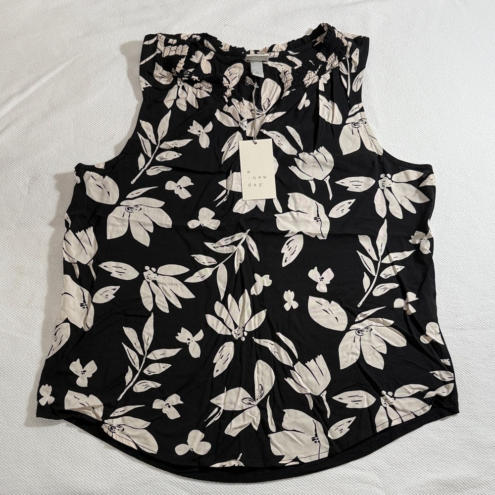 A New Day Black and Cream Floral Blouse